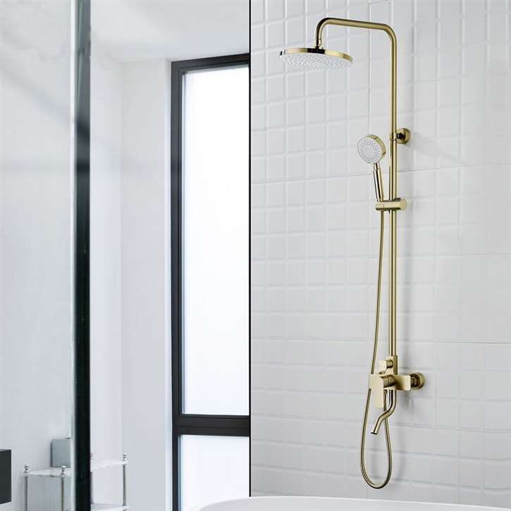 Fontana Marseille 9" Bathroom Wall Mounted Brushed Gold Shower System Faucet with Hand Shower