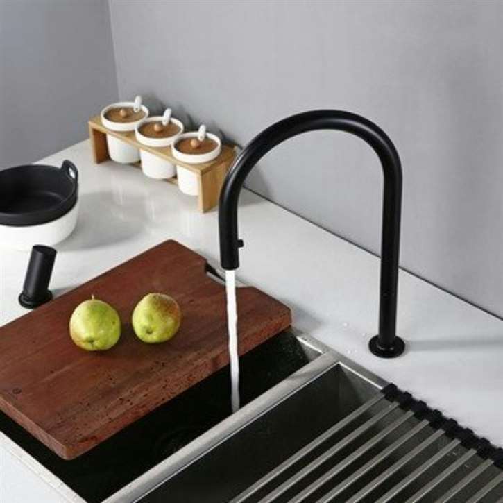 Fontana Kitchen Sink Faucet Invisible Pull Out Sprayer Double Hole Single Handle Matte Black Hot And Cold Solid Brass Mixer Tap