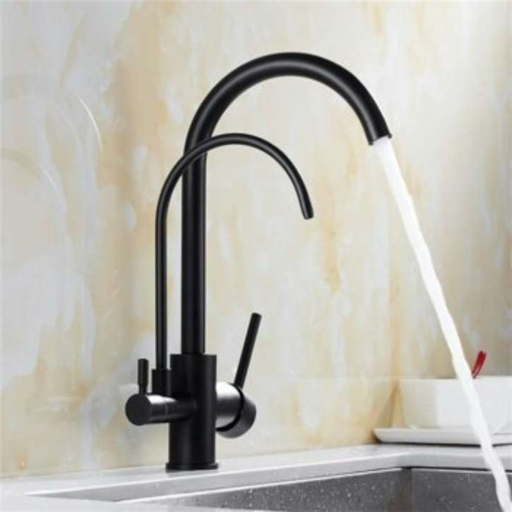 Fontana Kitchen Sink Dual Faucet Tap Water Filter Water Double Outlet in Black
