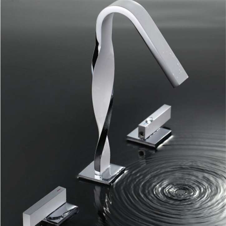 Varese Chrome Deck Mount Dual Handle Bathroom Faucet