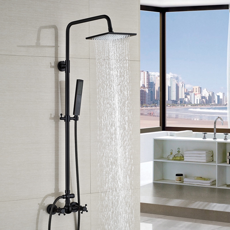 Fontana Ebikon Wall Mount Square Rainfall Matte Black Bathroom Shower Set