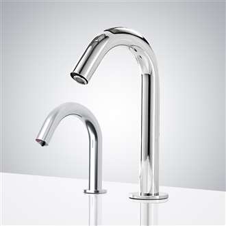 Fontana Bavaria Commercial Chrome Touchless Motion Sensor Faucet & Automatic No-Touch Soap Dispenser for Restrooms