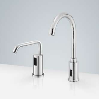 Fontana St. Gallen Chrome Touchless Commercial Motion Sensor Faucet & Automatic No Touch Soap Dispenser for Restrooms
