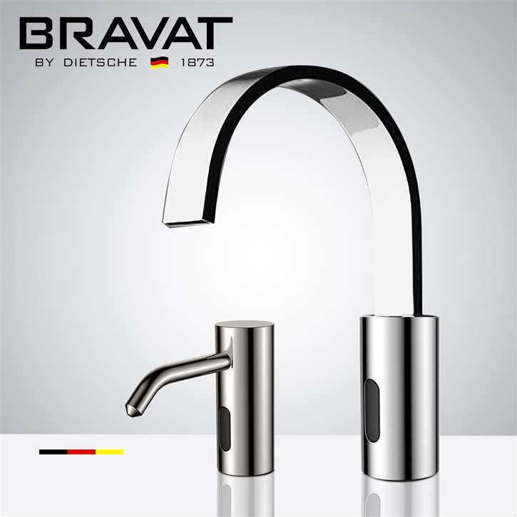 Fontana Marseille Freestanding Commercial Automatic Sensor Faucet & Automatic No-Touch Soap Dispenser in Polished Chrome Finish