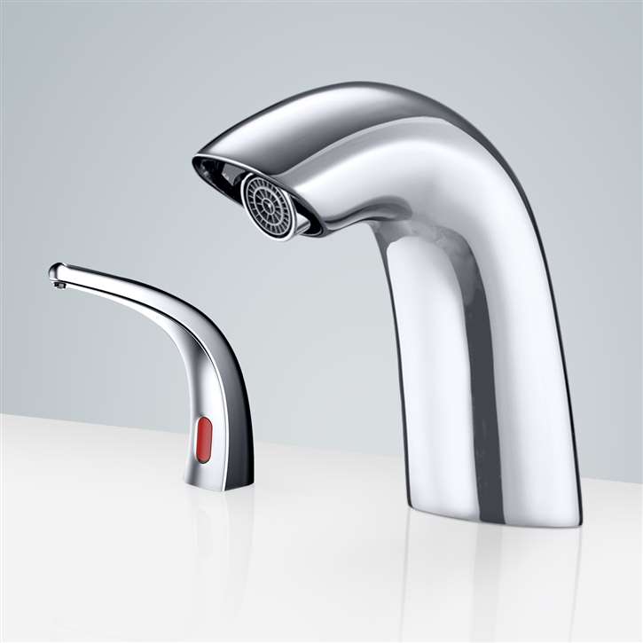Fontana Deauville Deck Mounted Touchless Electronic Motion Sensor Faucet & No-Touch Automatic Soap Dispenser for Restrooms in Chrome Finish