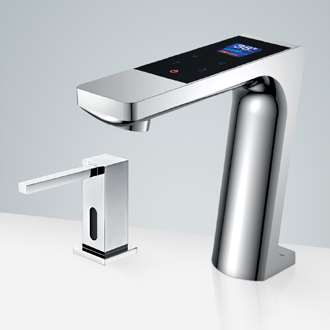 Fontana Dijon Chrome Digital Display Touchless Motion Sensor Faucet, Automatic Liquid Soap Dispenser Set for Restrooms