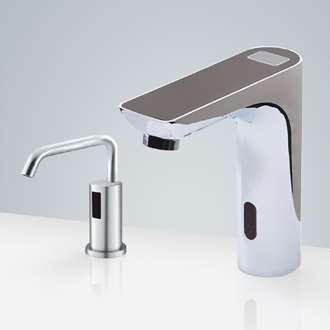 Fontana Chatou Chrome Digital Display Motion Sensor Faucet Black Top & Automatic Soap Dispenser for Restrooms