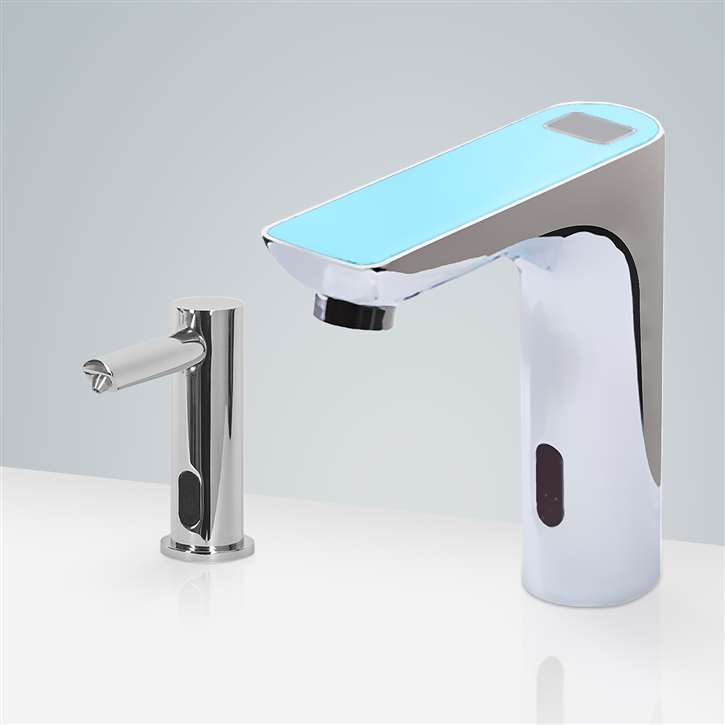 Fontana Toulouse Hands-Free Digital Display Motion Sensor Faucet & Automatic Touchless Commercial Soap Dispenser for Restrooms in Chrome Finish