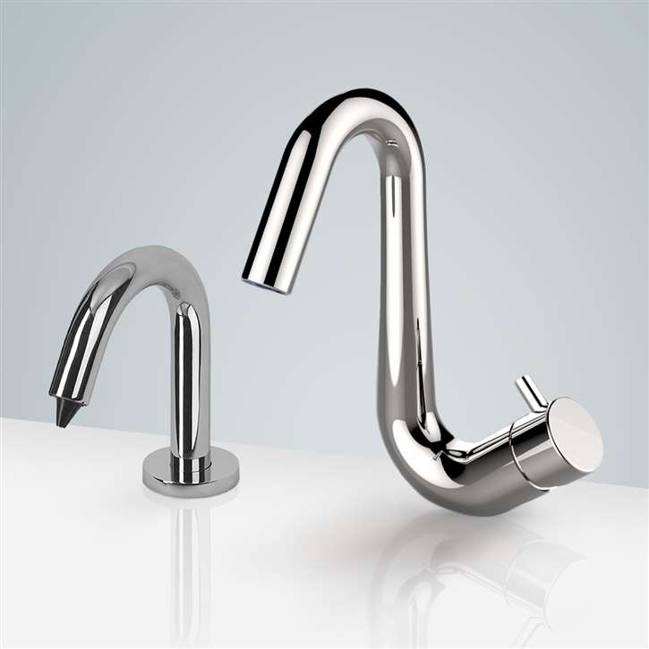 Fontana Chatou Gooseneck Automatic Commercial Sensor Faucet & Automatic No Touch Soap Dispenser in Chrome Finish