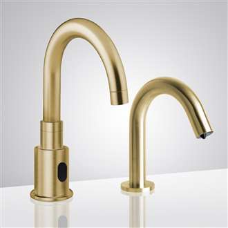 FontanaShowers Commercial Automatic Motion Brushed Gold Sensor Faucets with Automatic Soap Dispenser