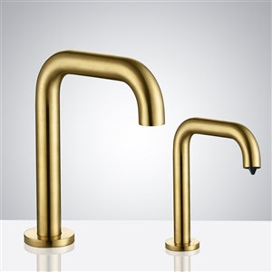 FontanaShowers Commercial Automatic Motion Brushed Gold Sensor Faucets with Automatic Soap Dispenser