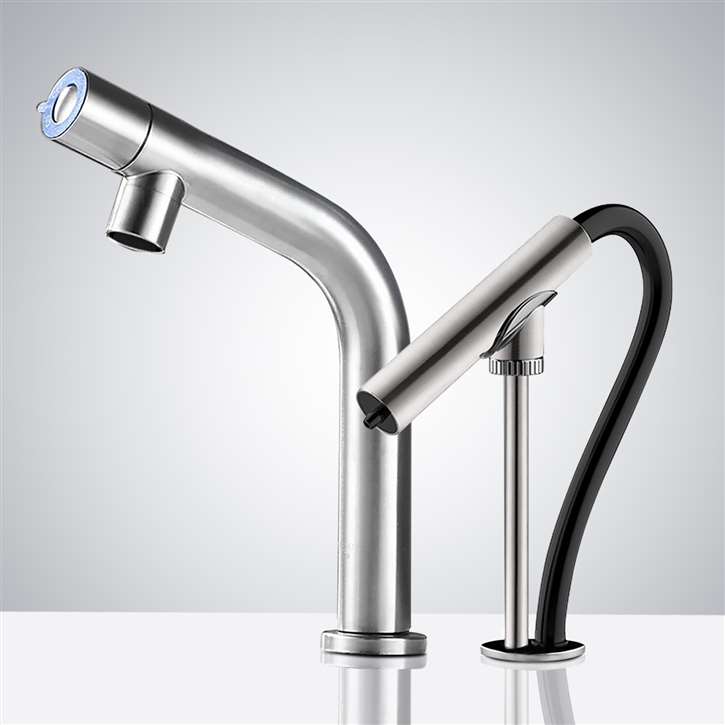 Fontana Electronic Commercial Automatic Sensor Faucet in Brushed Nickel Finish and Automatic Hand Sanitizer Soap Dispenser