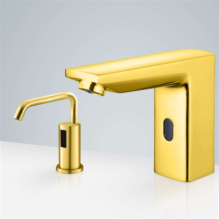 Fontana Lyon Gold Tone Motion Sensor Faucet & Automatic No Touch Soap Dispenser for Restrooms
