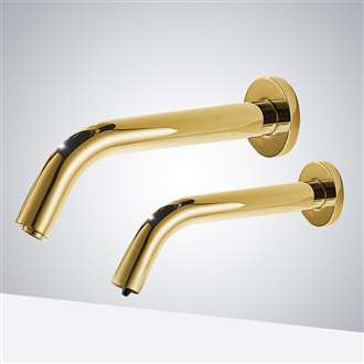 Fontana Dijon Solid Brass Gold Wall Mount Commercial Automatic Sensor Faucet and Sensor Liquid Foam Soap Dispenser