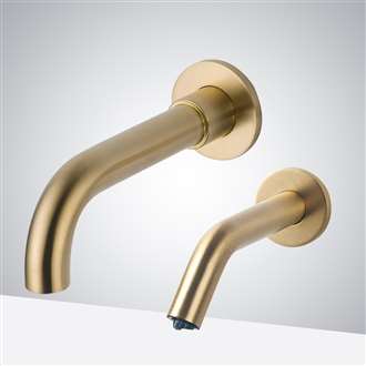 Fontana Lima Solid Brass Gold Wall Mount Commercial Automatic Sensor Faucet and Sensor Soap Dispenser