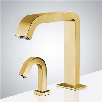 Fontana Commercial Automatic Sensor Faucet In Brushed Gold and Touchless Automatic Sensor Liquid Soap Dispenser
