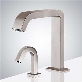Fontana Commercial Automatic Sensor Faucet In Brushed Nickel and Touchless Automatic Sensor Liquid Soap Dispenser