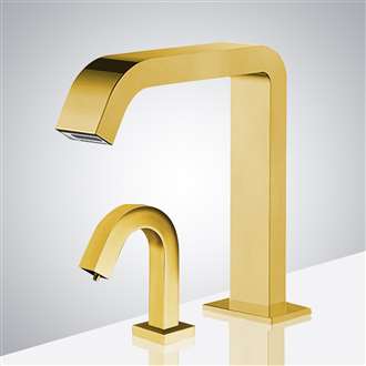 Fontana Commercial Automatic Sensor Faucet In Gold and Touchless Automatic Sensor Liquid Soap Dispenser