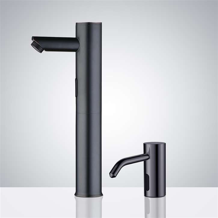 Fontana Bavaria Tower Matte Black Motion Sensor Faucet & Deck Mount Automatic Liquid Soap Dispenser for Restrooms