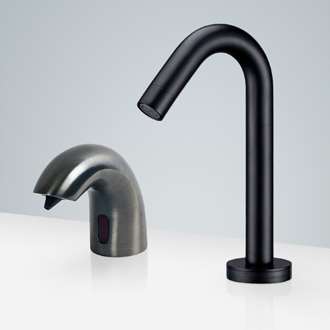 Fontana Le Havre Matte Black Freestanding Motion Sensor Faucet & Nickel Automatic Liquid Foam Soap Dispenser for Restrooms