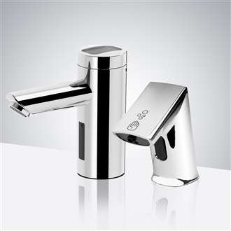 Fontana St. Gallen Chrome Superb Motion Sensor Faucet & Automatic Gooseneck Liquid Soap Dispenser for Restrooms