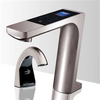 Fontana Dijon Commercial Brushed Nickel Digital Display Panel Motion Sensor Faucet and Automatic Soap Dispenser Set