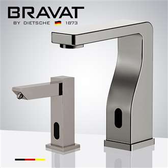 Fontana Bravat Touchless Automatic Commercial Sensor Faucet & Automatic Foam Soap Dispenser In Brushed Nickel