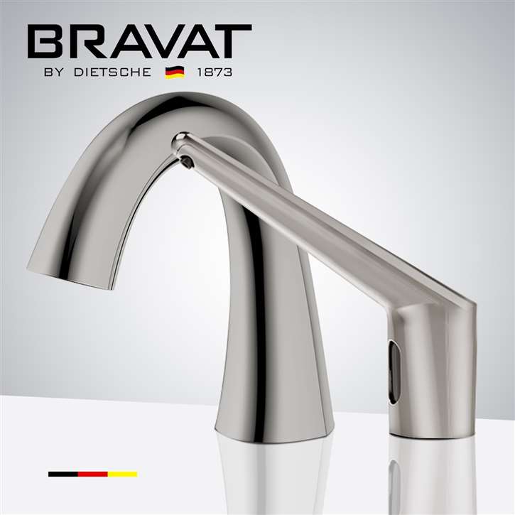 Fontana Bravat Deck Mount Touchless Automatic Commercial Sensor Faucet with Automatic Soap Dispenser in Brushed Nickel