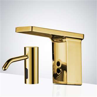 Fontana Lima Polished Gold Tone Commercial Sensor Faucet and Deck Mount Soap Dispenser
