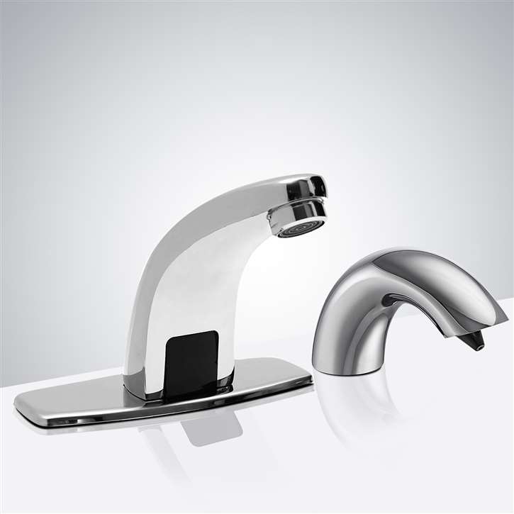 Fontana Automatic Commercial Sensor Faucet in Chrome and Automatic Soap Dispenser