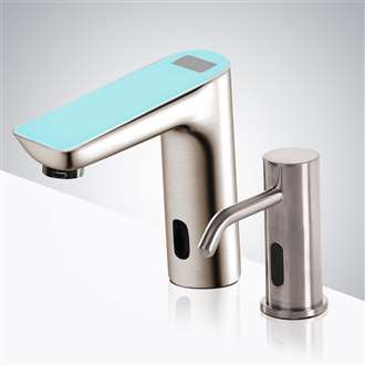 Fontana Milan Digital Display Brushed Nickel Commercial Automatic Motion Sensor Faucet and Soap Dispenser for Restrooms