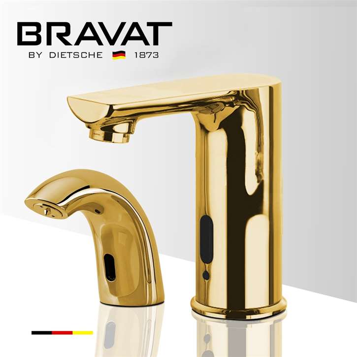 Fontana Midras Gold Finish Commercial Automatic Sensor Faucet and Deck Mount Automatic Soap Dispenser