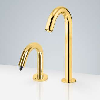 Fontana SÃ©nart Motion Sensor Faucet & Automatic Touchless Commercial Soap Dispenser for Restrooms in Gold Finish