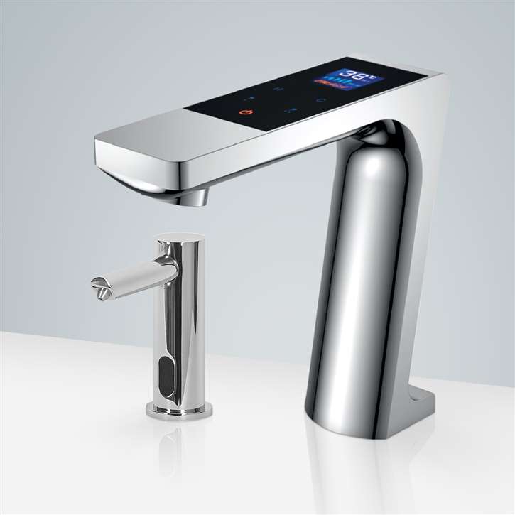 Fontana Creteil Commercial Chrome Digital Screen Motion Sensor Faucet & Deck Mount Automatic Liquid Soap Dispenser for Restrooms