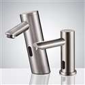 Fontana Milan Solid Brass Construction Commercial Brushed Nickel Sensor Faucet with Matching Soap Dispenser