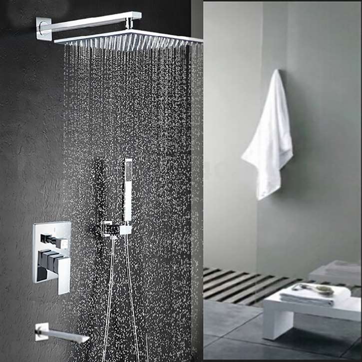 Bilzen Chrome 12" Wall Mounted Rain Bathroom Shower Faucet Set