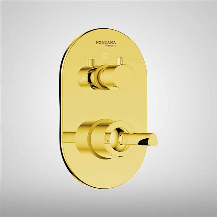 Round Shape Gold Finish Wall Mounted Hot and Cold Shower Mixer