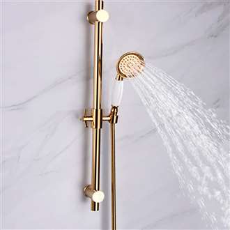 Fontana Brass gold metal shower sliding bar with height-adjustable shower head and hose for bathroom