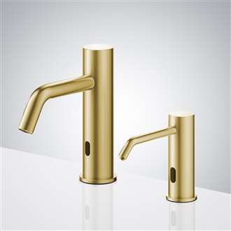 Fontana Brushed Gold Commercial Touchless Sensor Faucet With Touchless Soap Dispenser