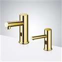 Polished Gold Commercial Best Quality Deck Mounted Touchless Sensor Faucet With Soap Dispenser