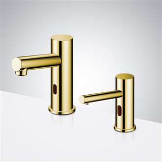Polished Gold Commercial Best Quality Deck Mounted Touchless Sensor Faucet With Soap Dispenser
