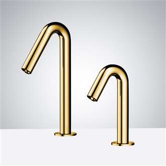 Fontana Polished Gold Deck Mounted Automatic Sensor Faucet With Automatic Soap Dispenser