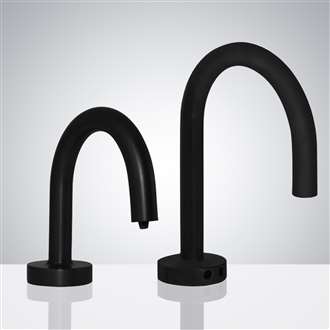 Fontana Luna Goose Neck Matte Black Finish Freestanding Dual Automatic Commercial Sensor Faucet And Soap Dispenser