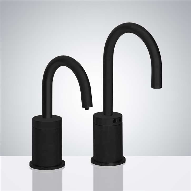 Fontana Lima Matte Black Finish Freestanding Automatic Commercial Sensor Faucet And Soap Dispenser