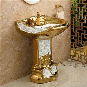 Fontana Rovereto Pedestal Sink With Faucet in Gold Finish