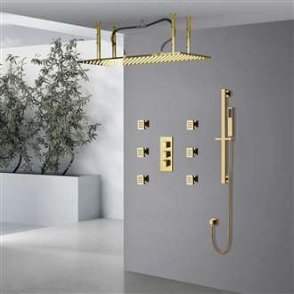 Diadema 30" * 40" Large Brushed Gold Solid Brass Rain Shower Head with Body Jets & Handheld Shower