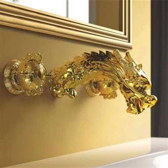 Umbria Wall Mount Sink Faucet Dragon Gold Finish Dual Handles