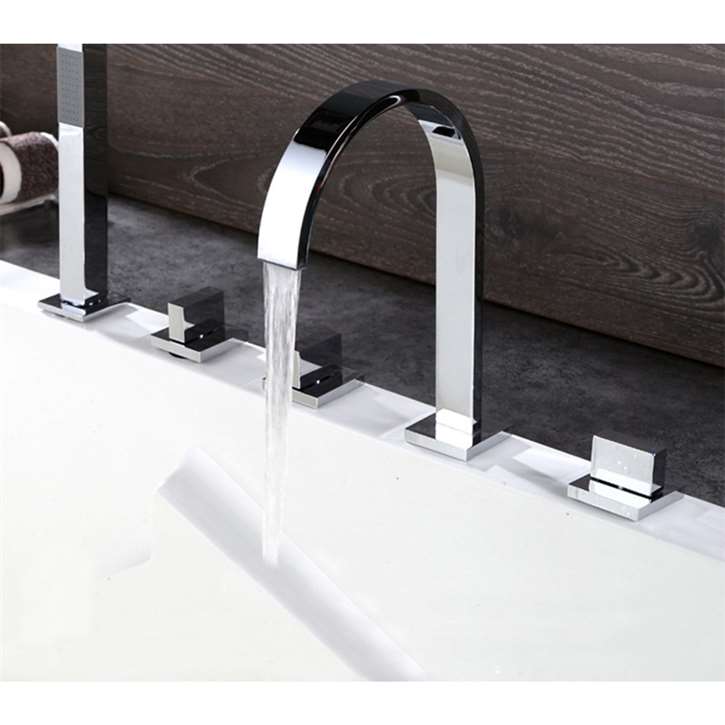 Brindisi Brass Deck Mounted Chrome Bathroom Faucet With Hand Shower