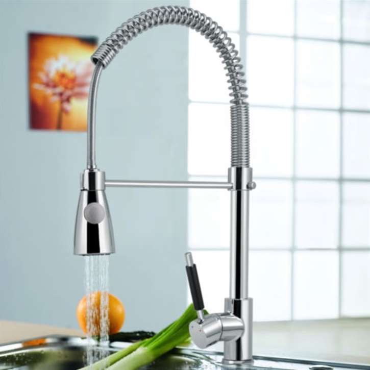 Valencia Single Handle Chrome Finish Kitchen Sink Faucet with Pull Down Spray