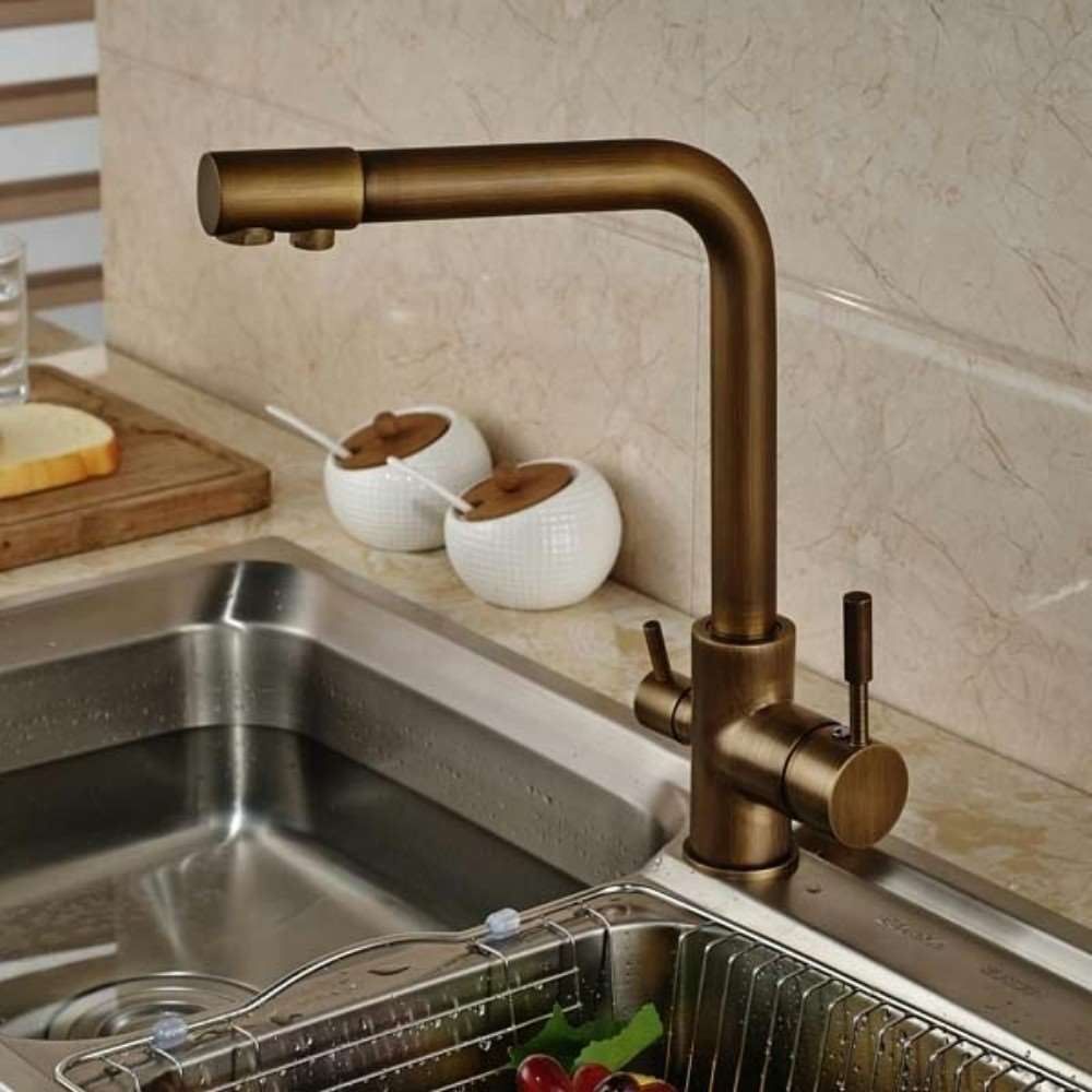 Venice Antique Brass Deck Mount Kitchen Sink Faucet at